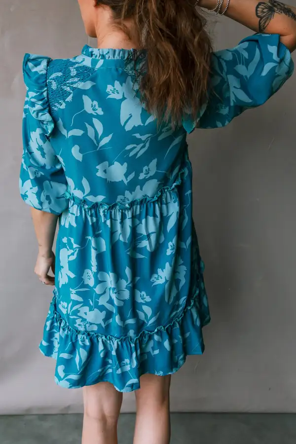 Ruffle Trim Tiered Tie Detail Mini Dress