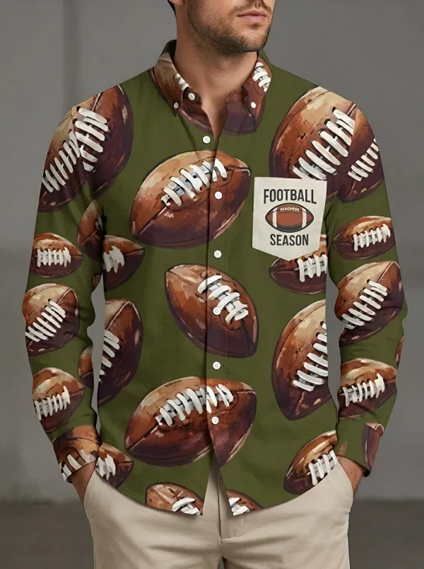 Men's American Football Lover Football Season Printed Button-up Shirt
