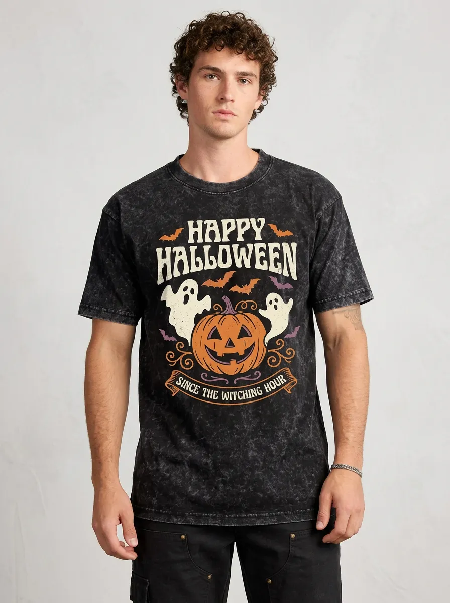 Men's Halloween Ghost Pumpkin Witching Hour Printed T-shirt