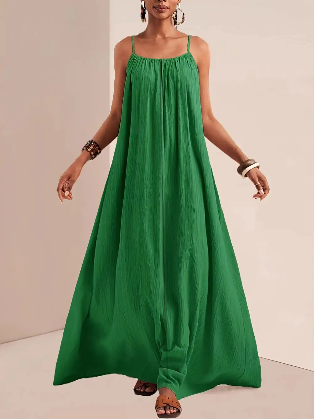 Ruched Spaghetti-Strap Maxi Dress