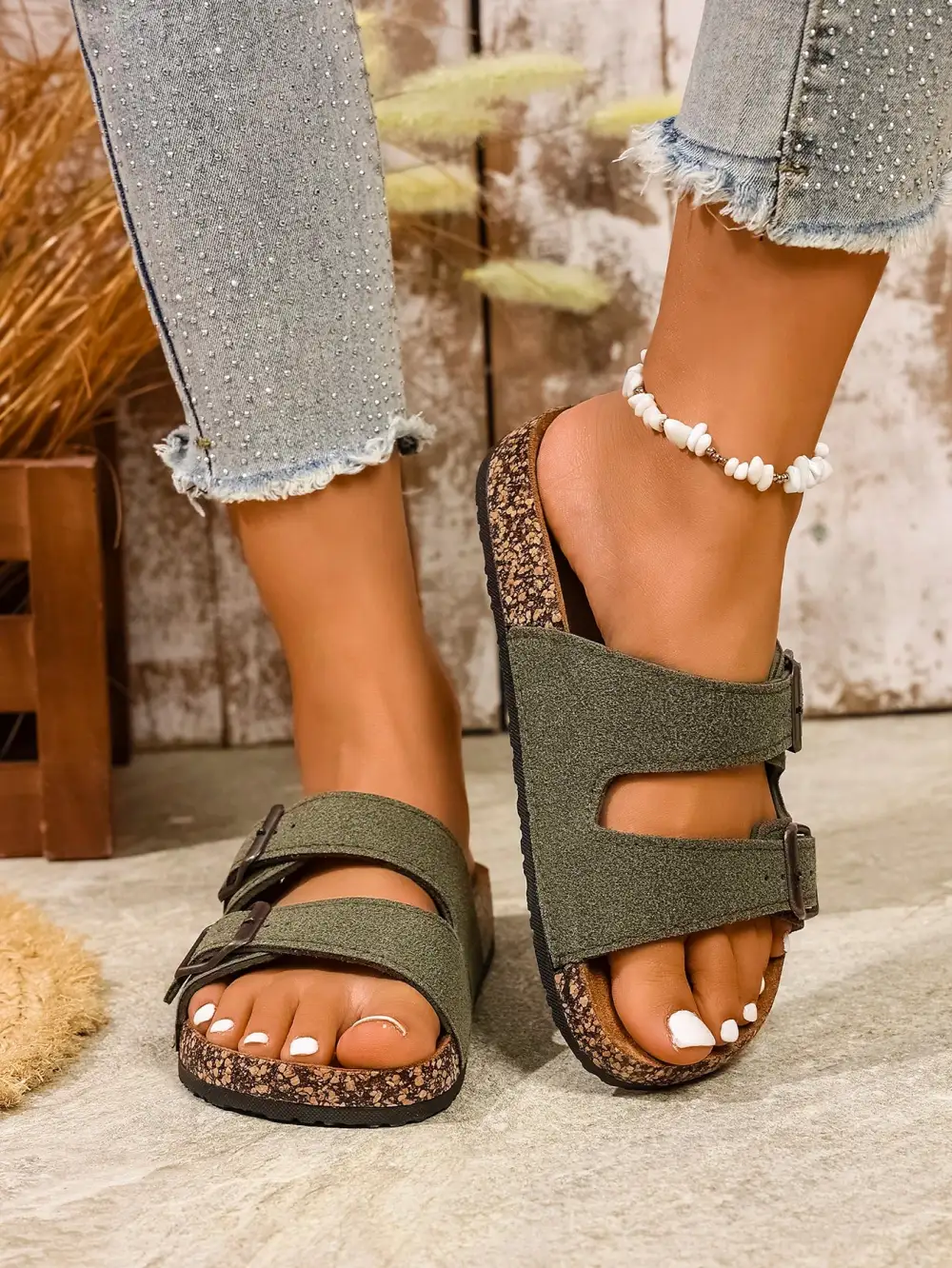 Double Strap Cork Footbed Sandals