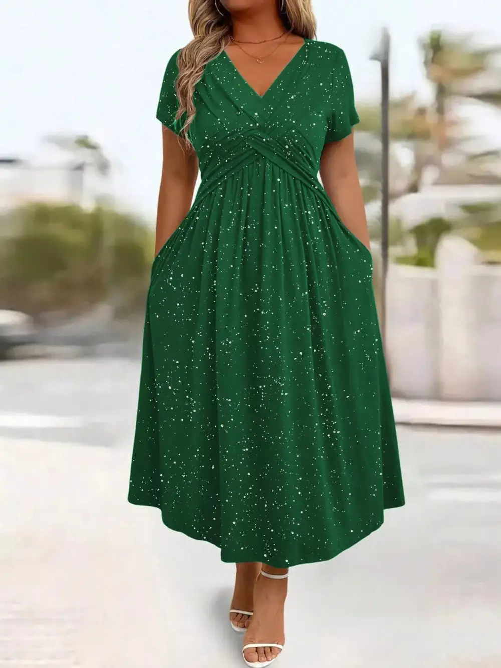 Glitter Flutter Sleeve Midi Dress