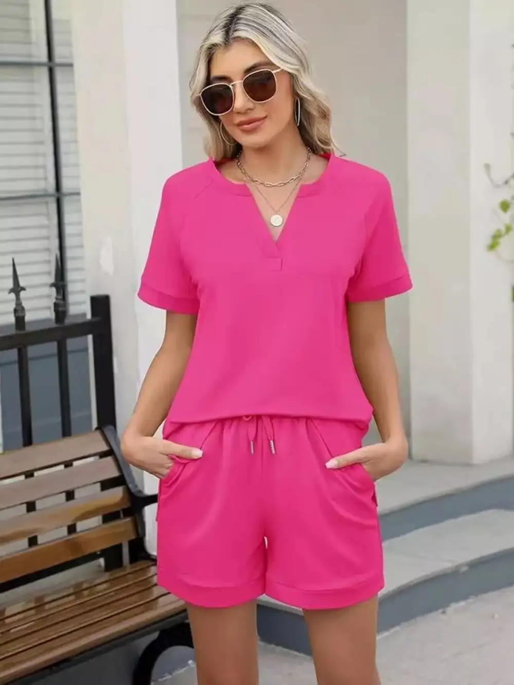 Short Sleeve Top Shorts Two Piece Set