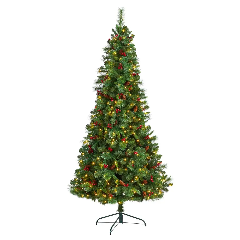 Flat Back Montreal Mountain Artificial Christmas Tree with Pine Cones and Berries Botanical Accent