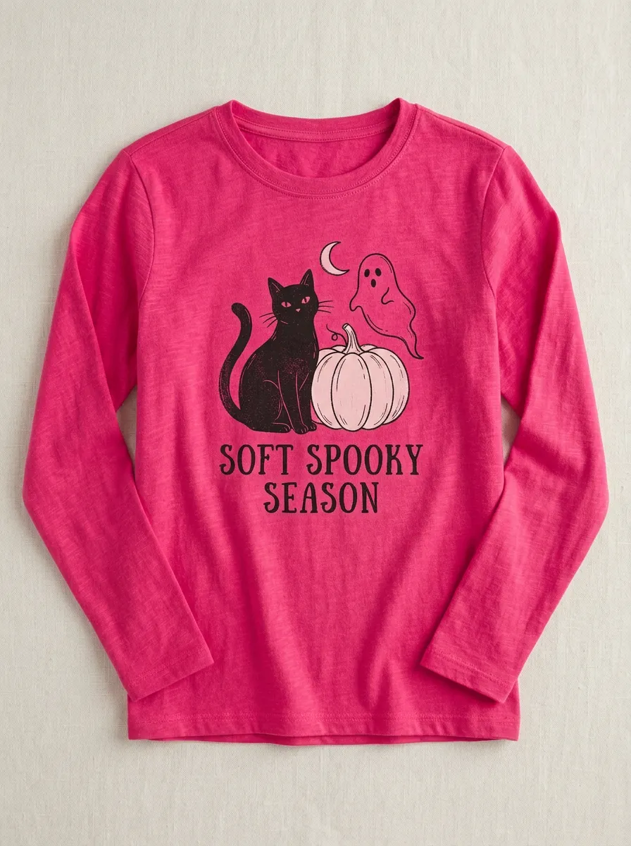 Cute-Spooky Ghost Pumpkin Halloween Cotton Linen Long Sleeve Top