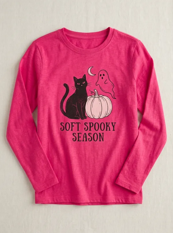 Cute-Spooky Ghost Pumpkin Halloween Cotton Linen Long Sleeve Top