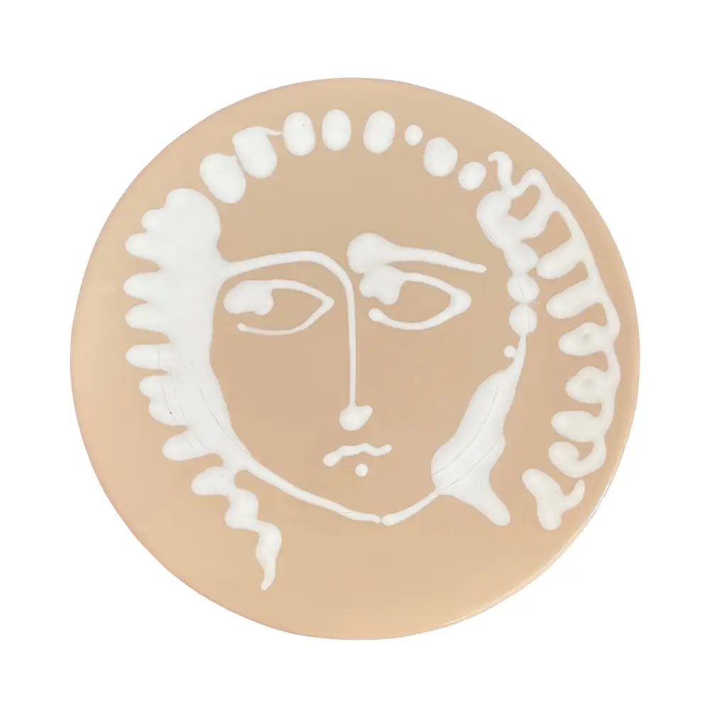 Face-Motif Ceramic Serving Plate