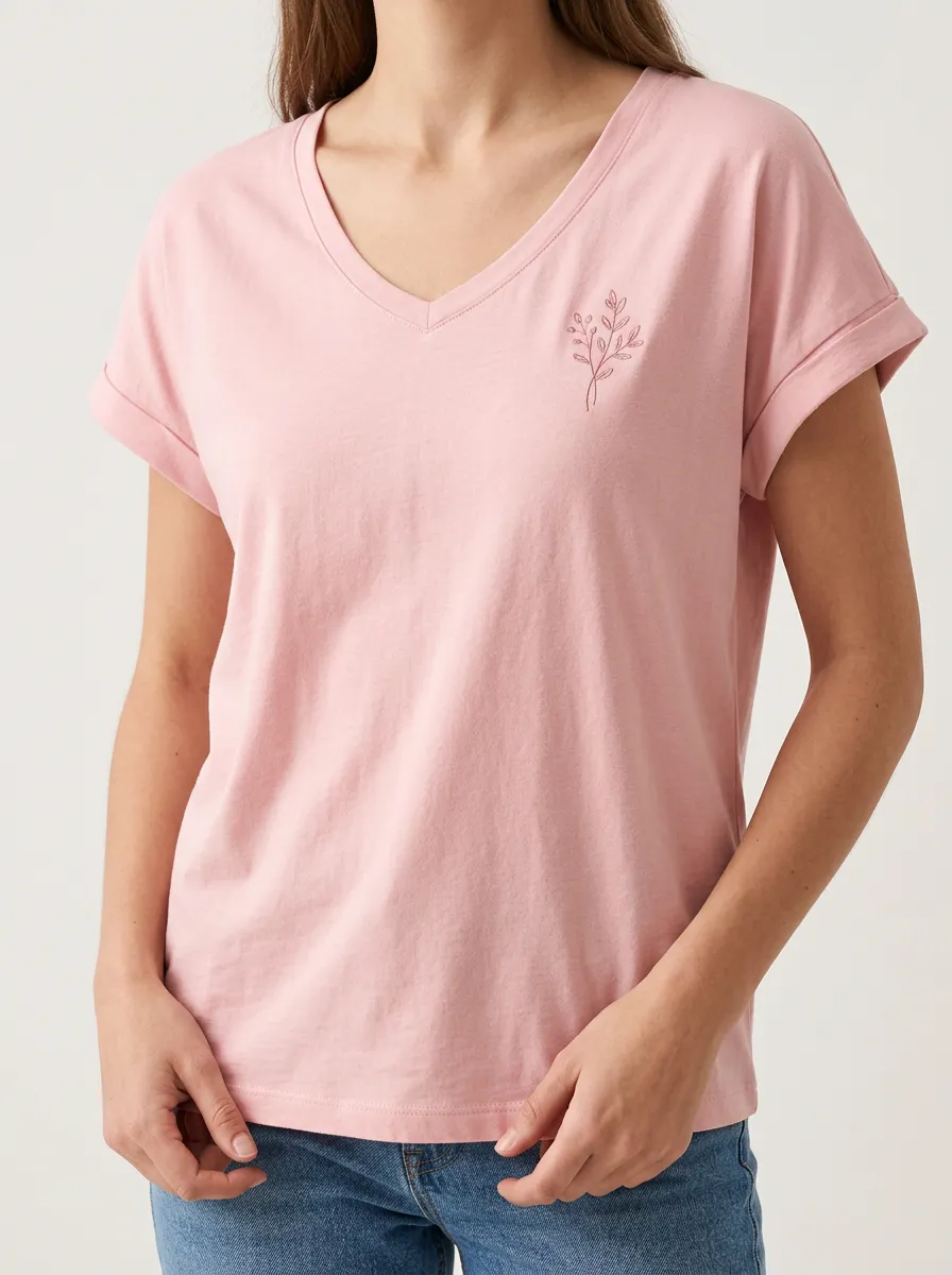 Women's Minimalist Botanical Leaf Printed V-neck T-shirt