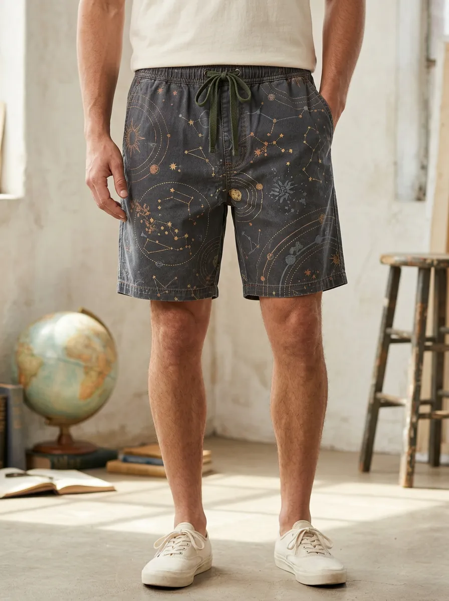 Men's Relaxed Astronomy Celestial Constellation Drawstring Shorts