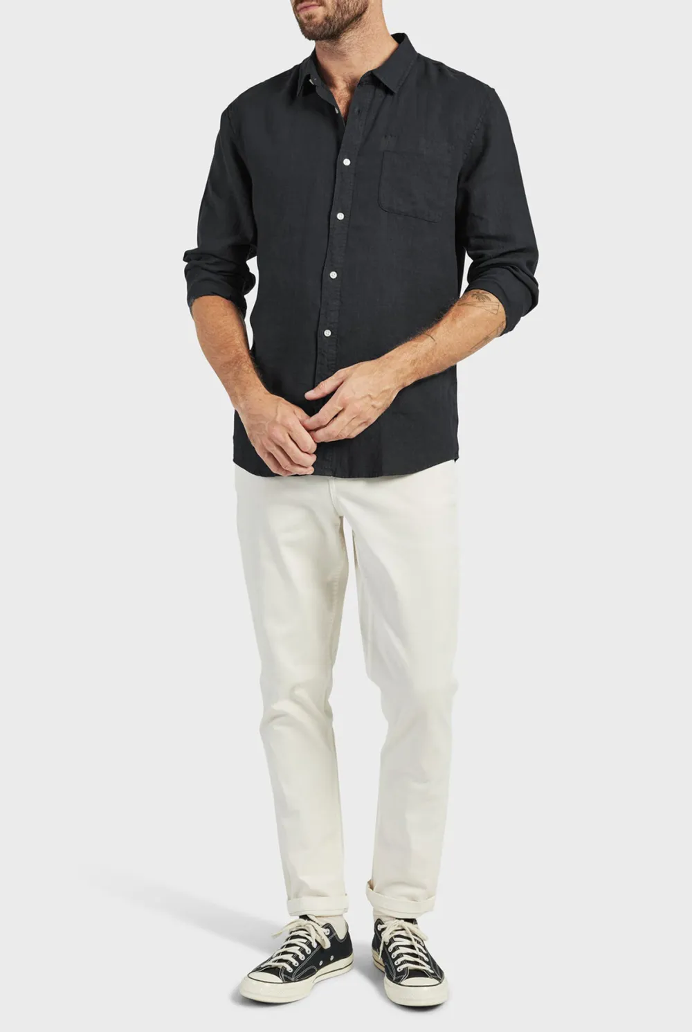 Micro Print Linen Blend Casual Button Up Shirt