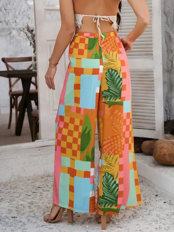 Wide Leg Drawstring Printed Pants
