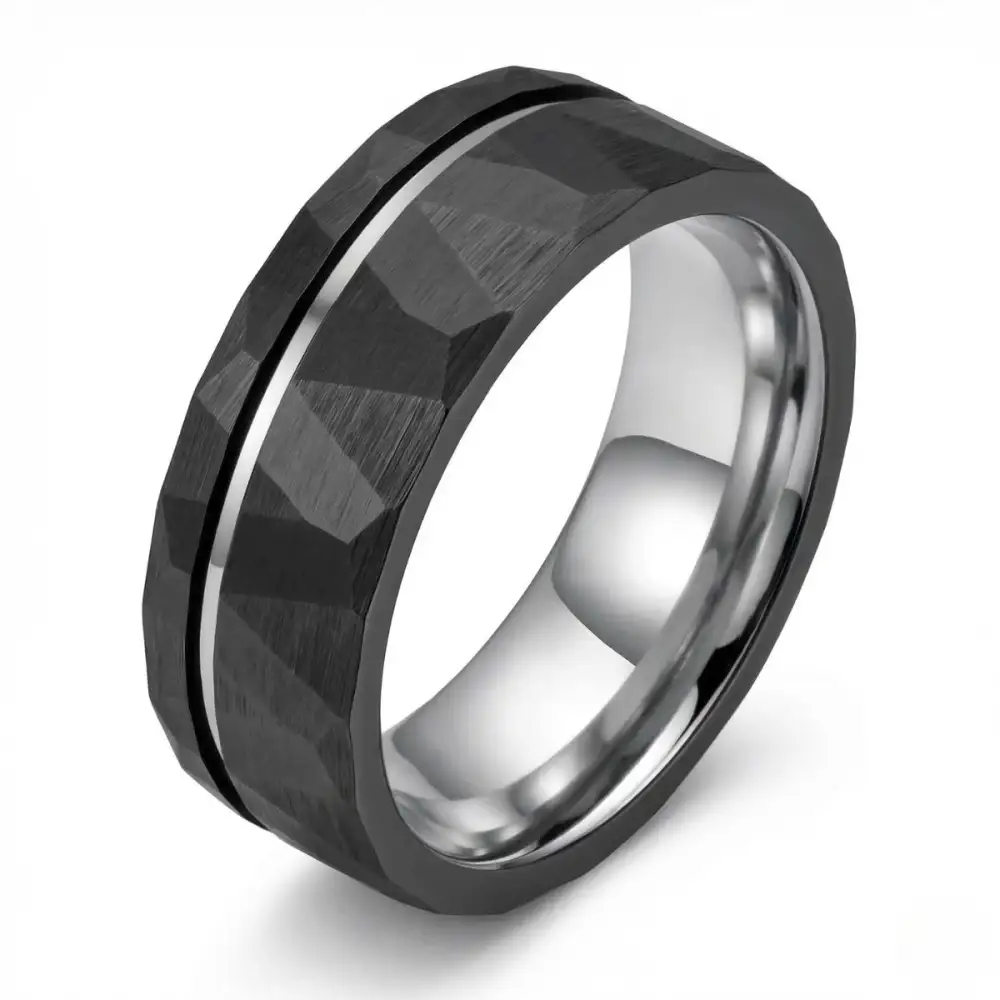 Men's Hammered Tungsten Wedding Band Ring