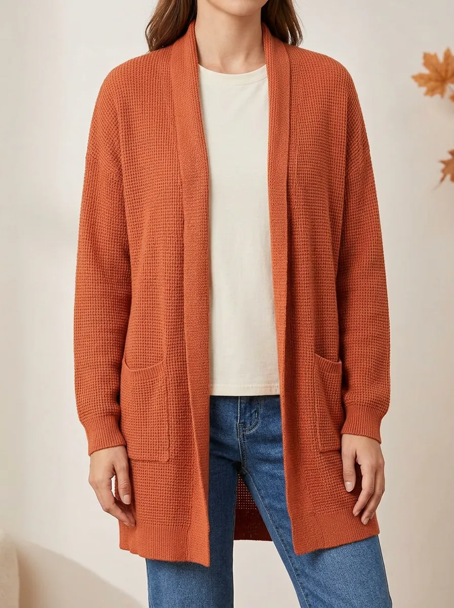 Utility Waffle-Knit Knit Cardigan