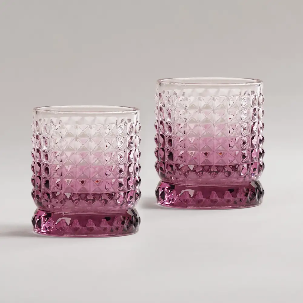 Pink Ribbed Whiskey Glass Set