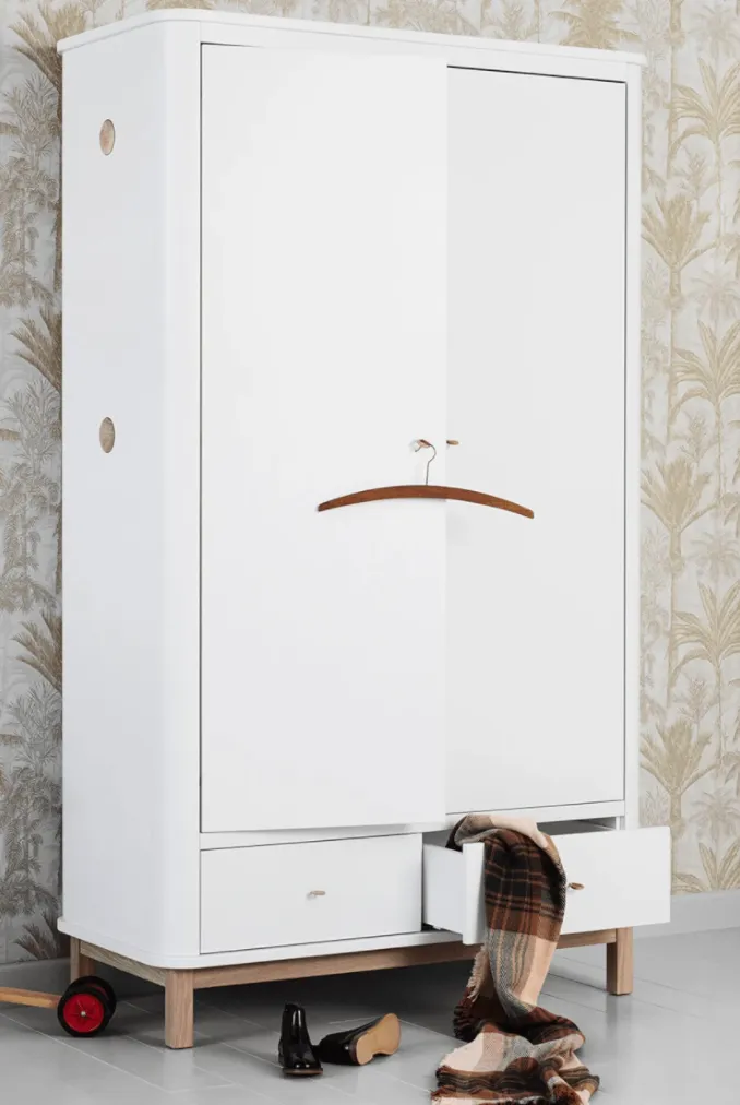 Refined Oak Leather Wardrobe