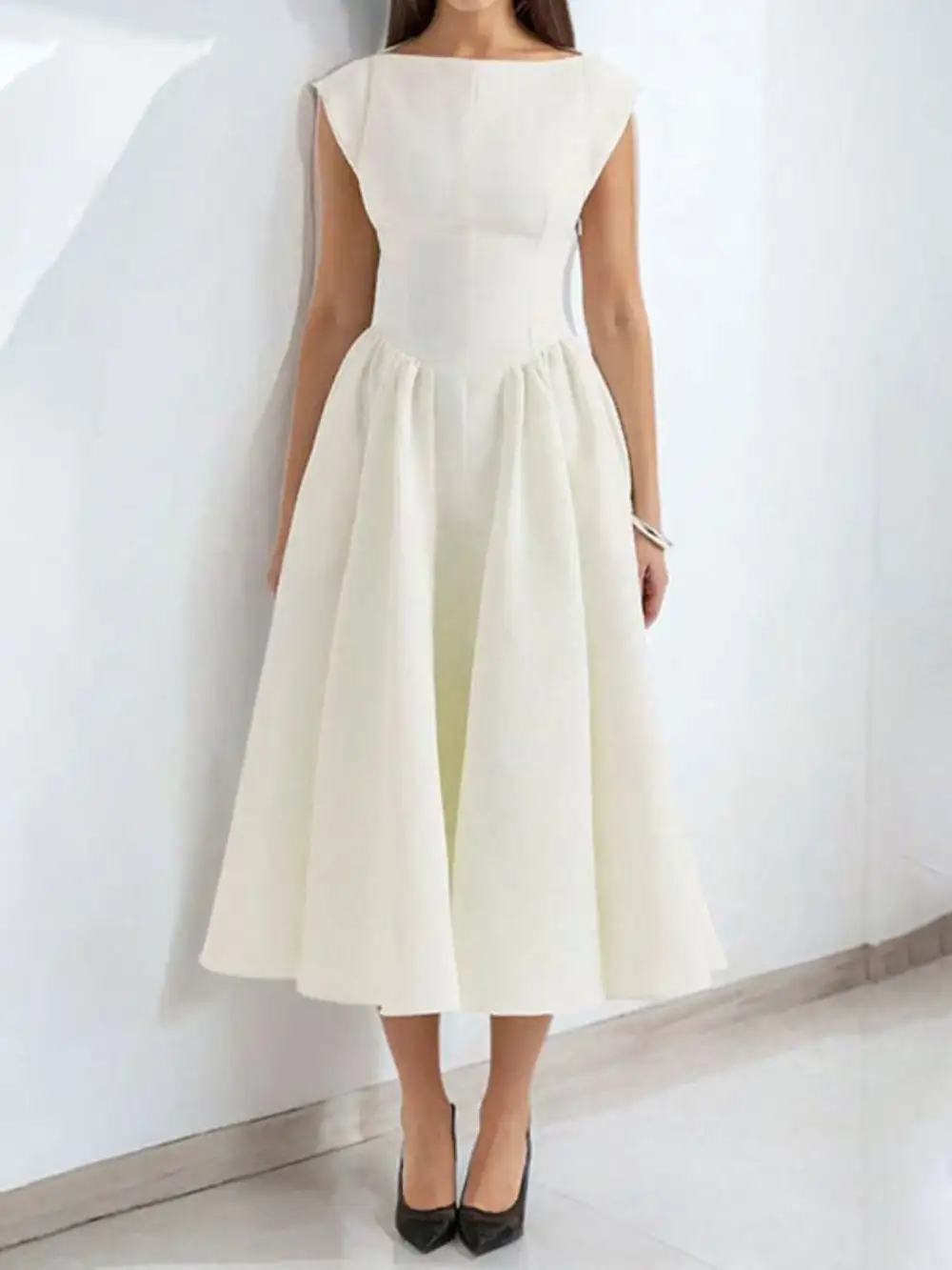 Full Size Cap Sleeve A-Line Midi Dress Plus Size