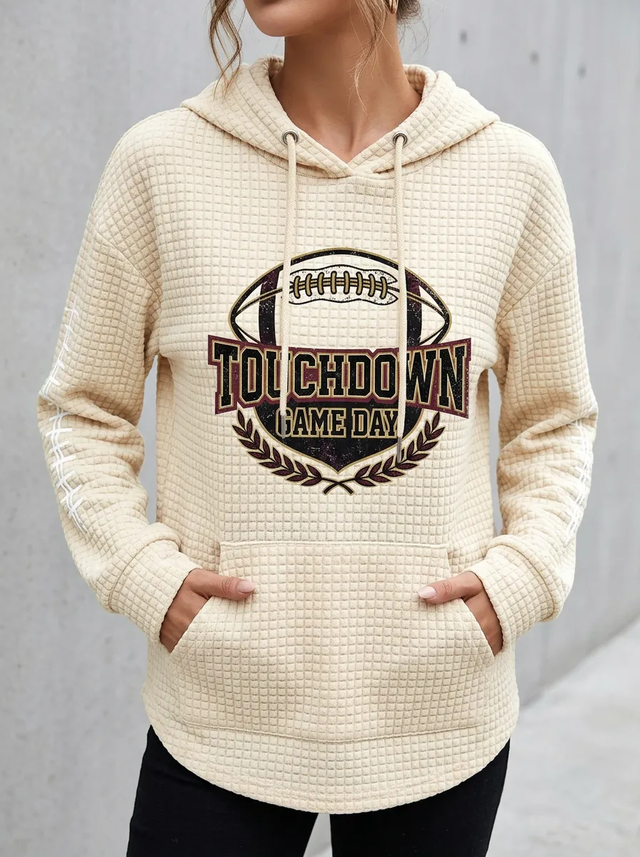 Women's Football Lover Touchdown Game Day Printed Waffle Hoodie