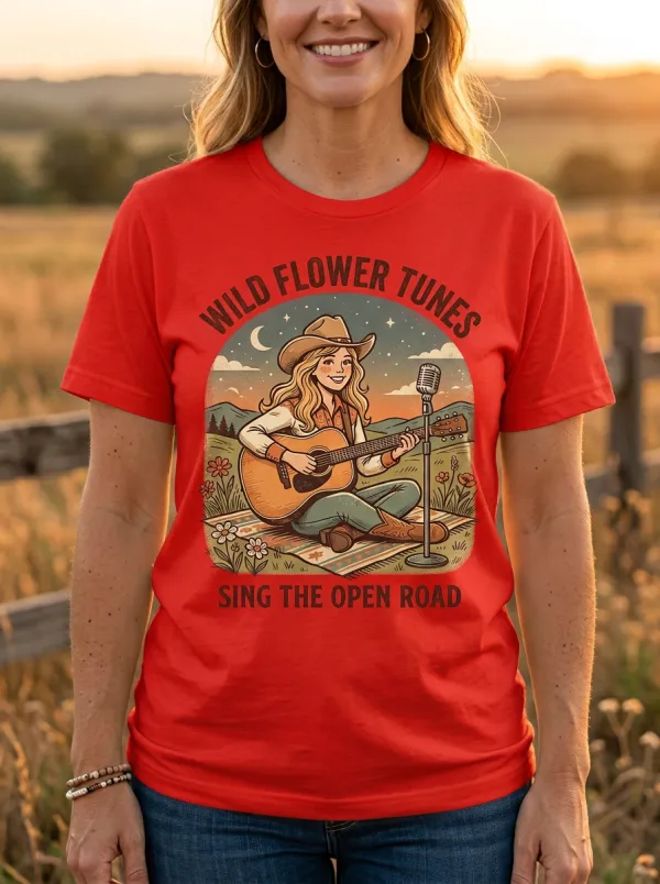 Guitar Cowgirl Country Music Graphic T-Shirt