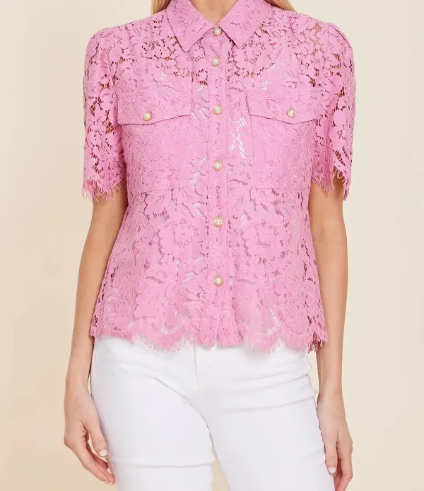 Lace Pearl Button Blouse