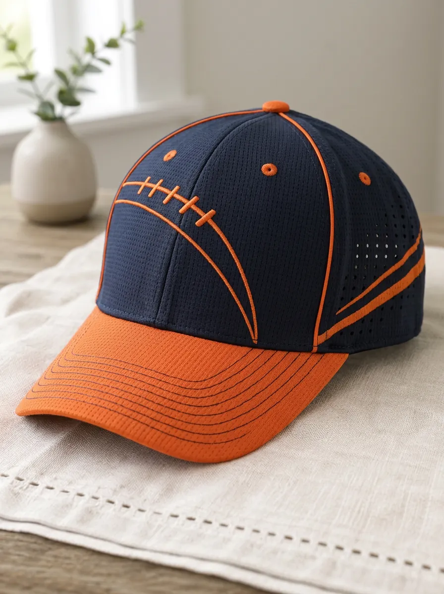 Unisex Football Fan Navy Orange Embroidered Patterned Cap