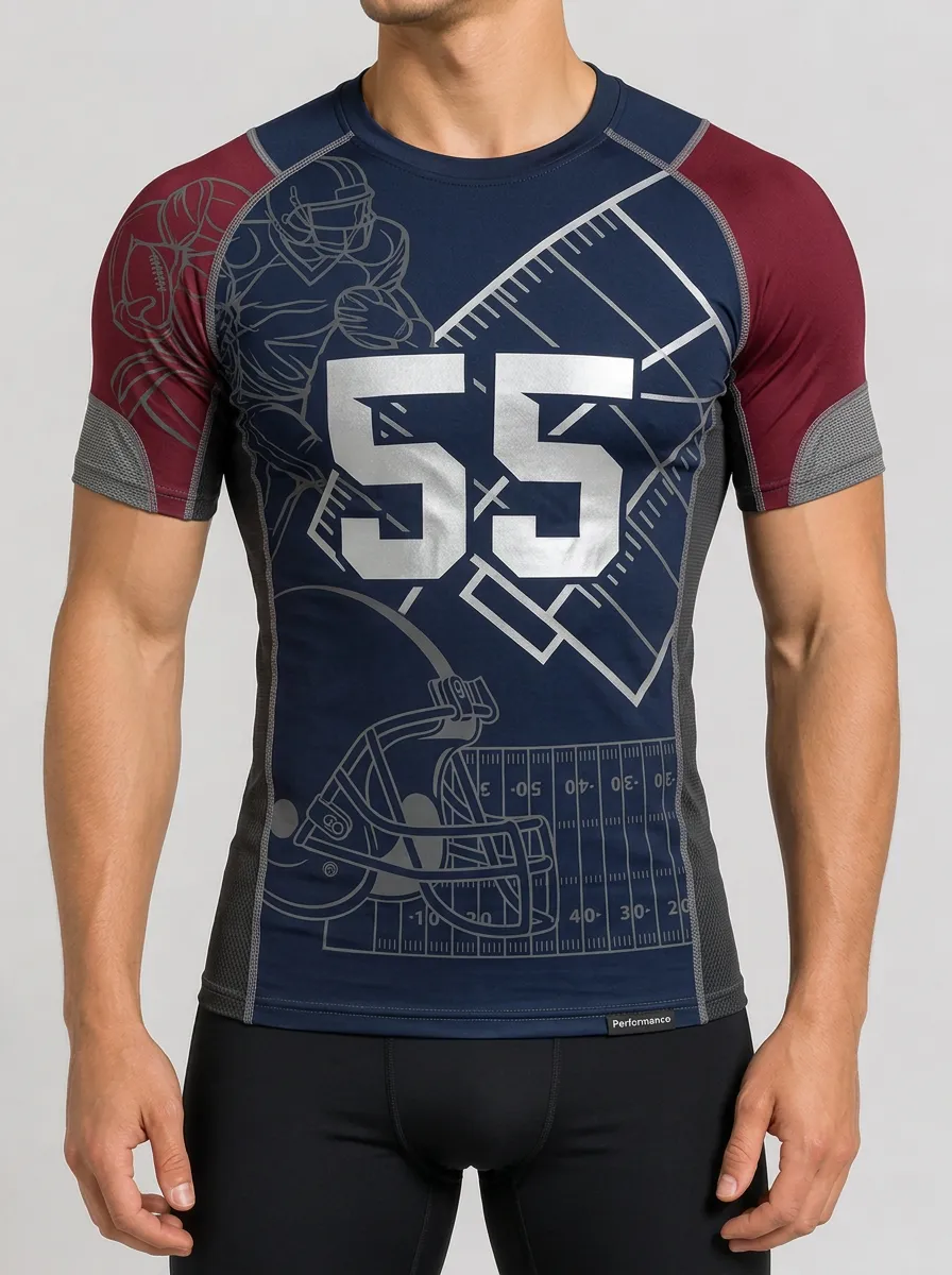 Men's American Football 55 Helmet Field Printed T-shirt
