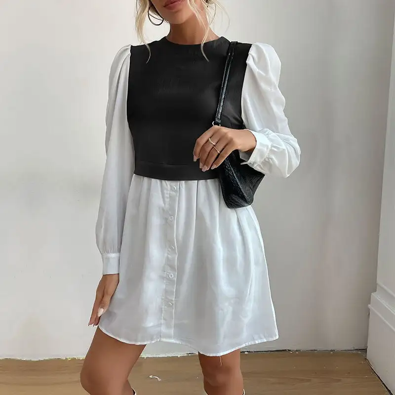 Women's Shirt Puff-Sleeve Button-Detail Dress