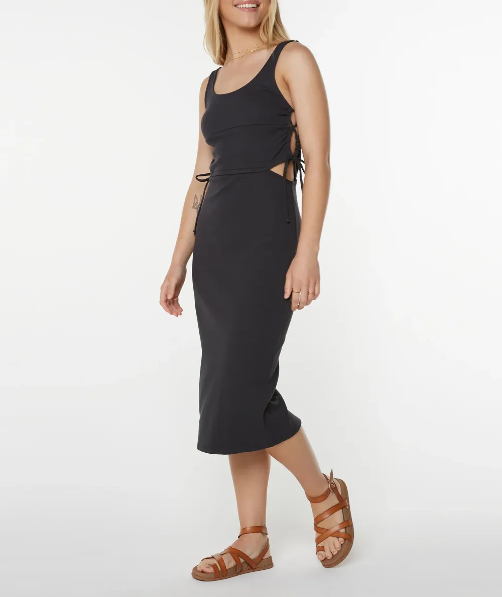 Side-Opening Lace-Up Solid-Color Dress