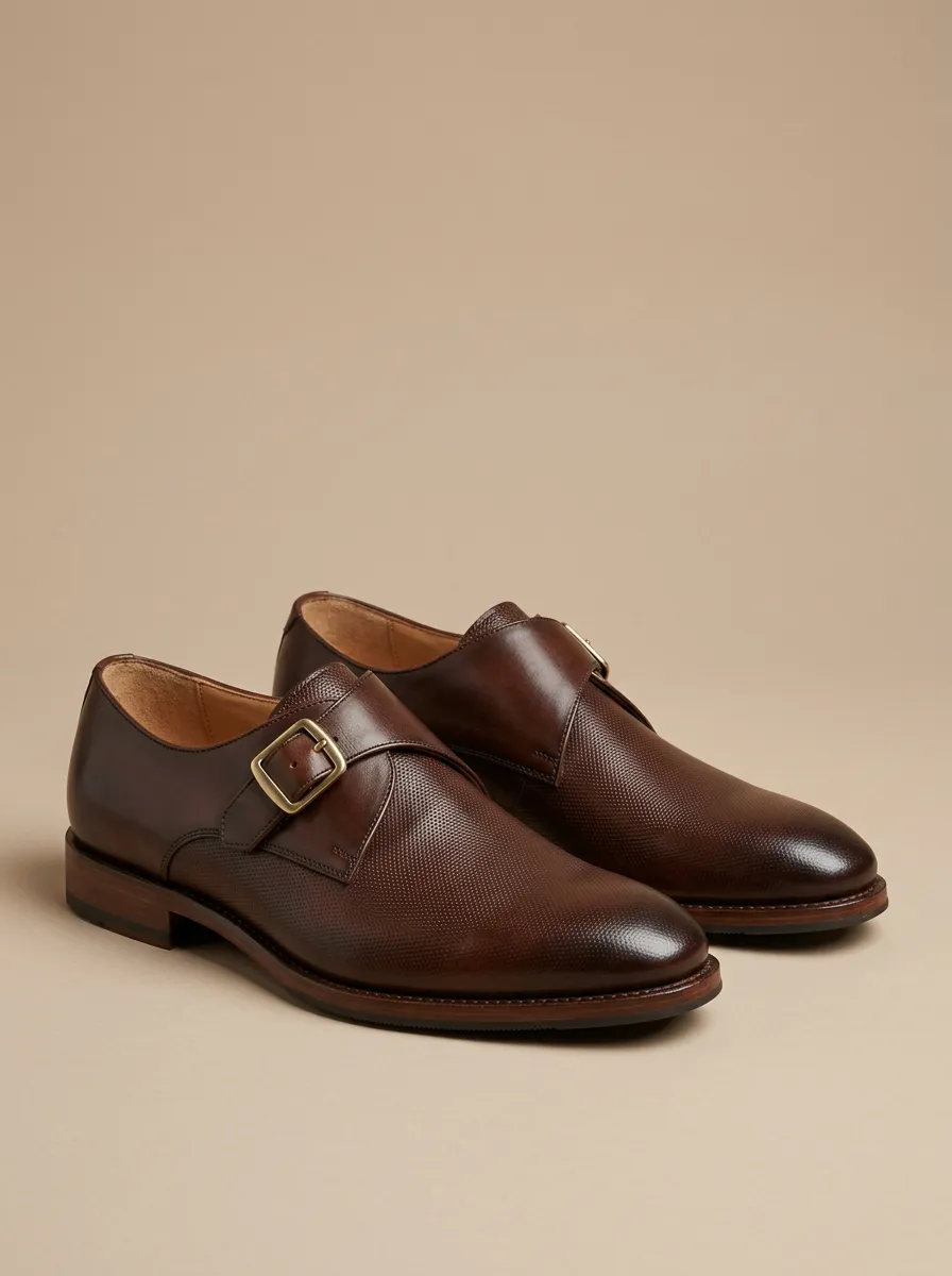 Men's Business Formal Textured Leather Monk Strap Shoes