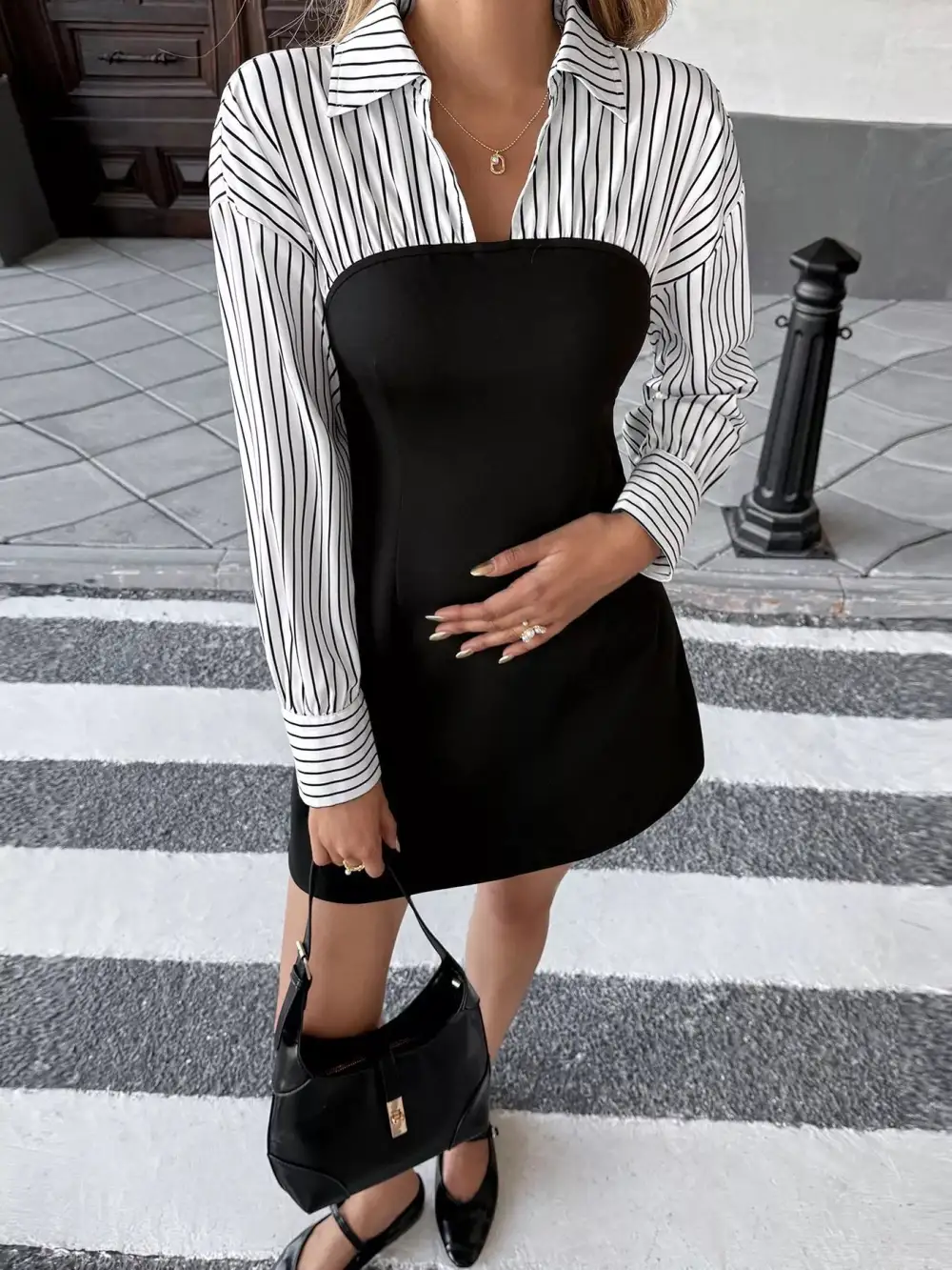 Structured Shape Striped Mini Dress