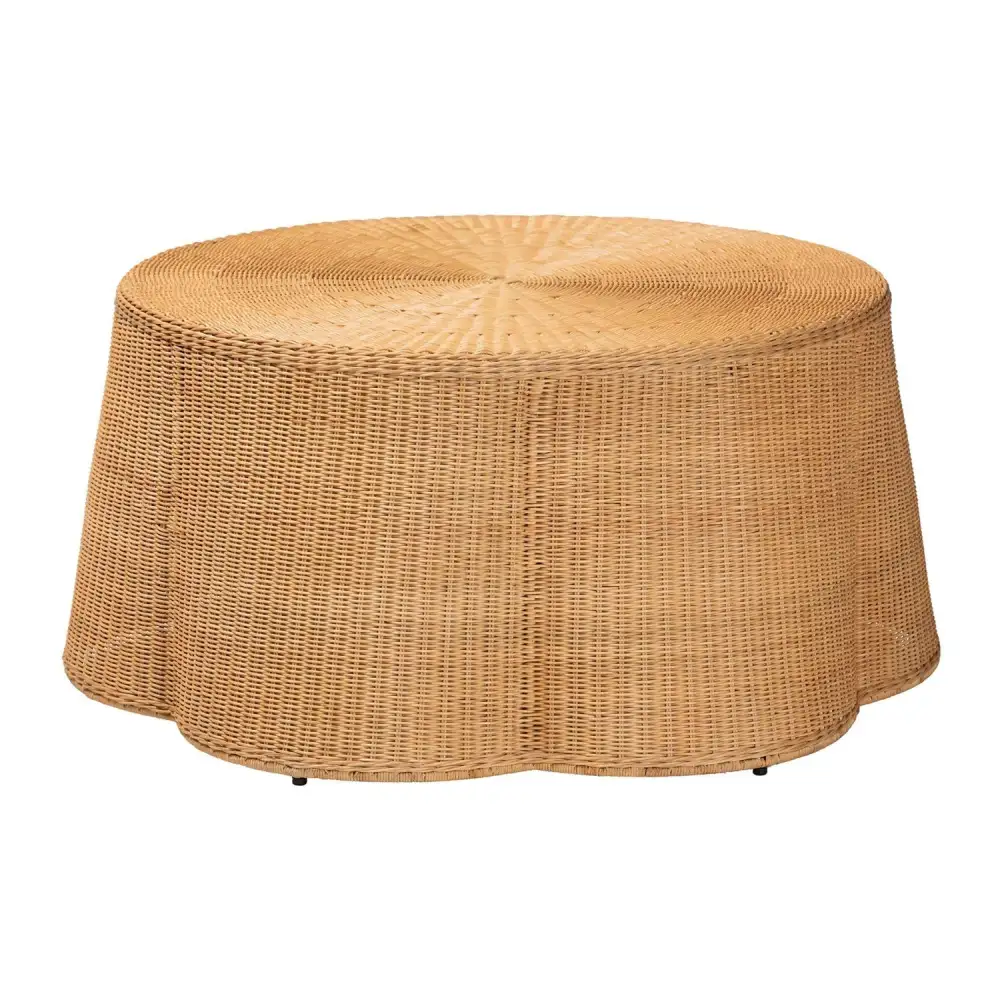 Handwoven Rattan Scalloped Coffee Table