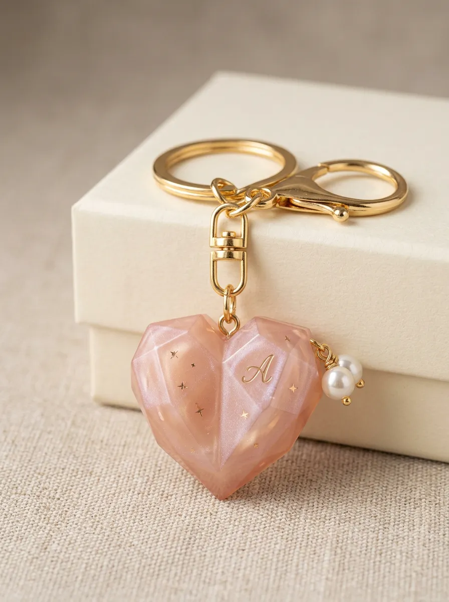 Pearl Heart Star Initial-Charm Elegant Gift Keychain