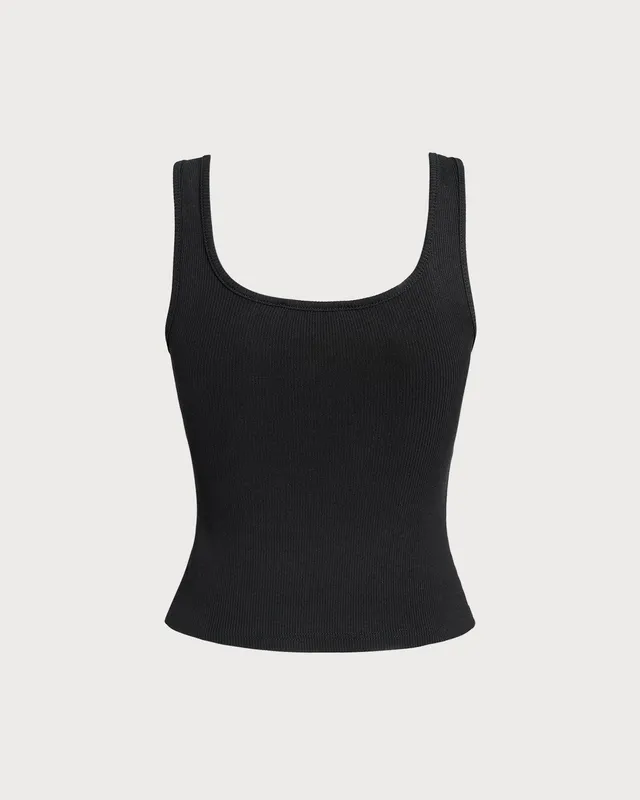Black V Neck Ribbed Knit Tank Top