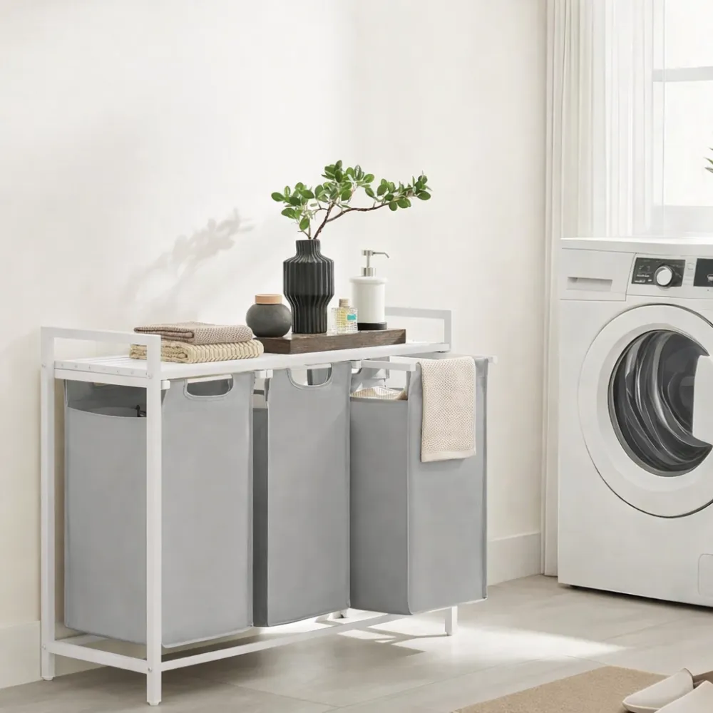 Triple Compartment Pull Out Divided Laundry Sorting Hamper