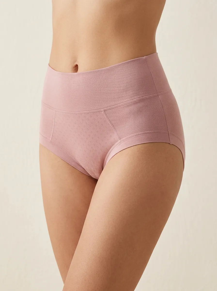 Classic High-Waisted Textured Cotton Detail Women's Panties