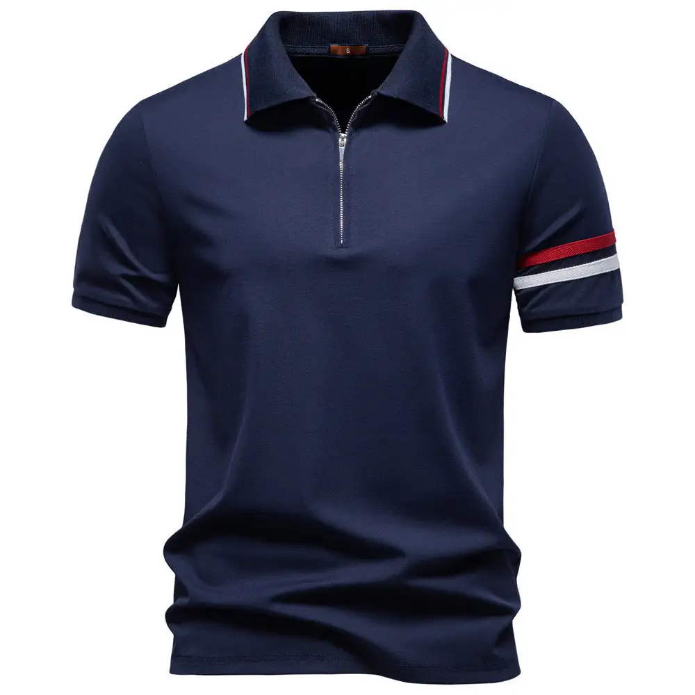 Contrast Trim Zip Front Polo Shirt