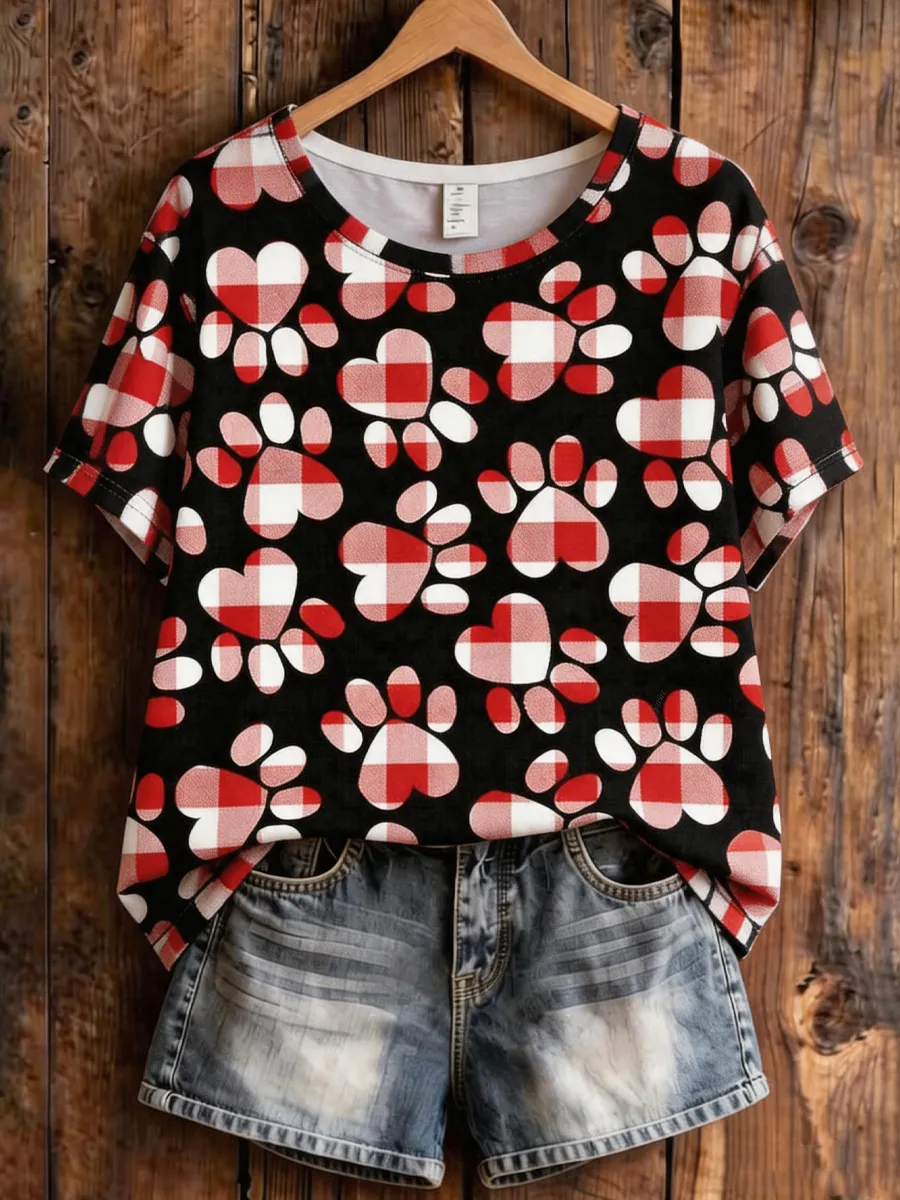 Ladies' Paw Print Casual T-Shirt