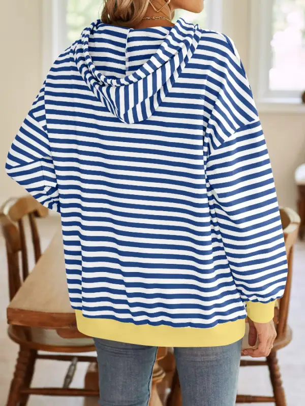 Drawstring Long-Sleeve Striped Hoodie