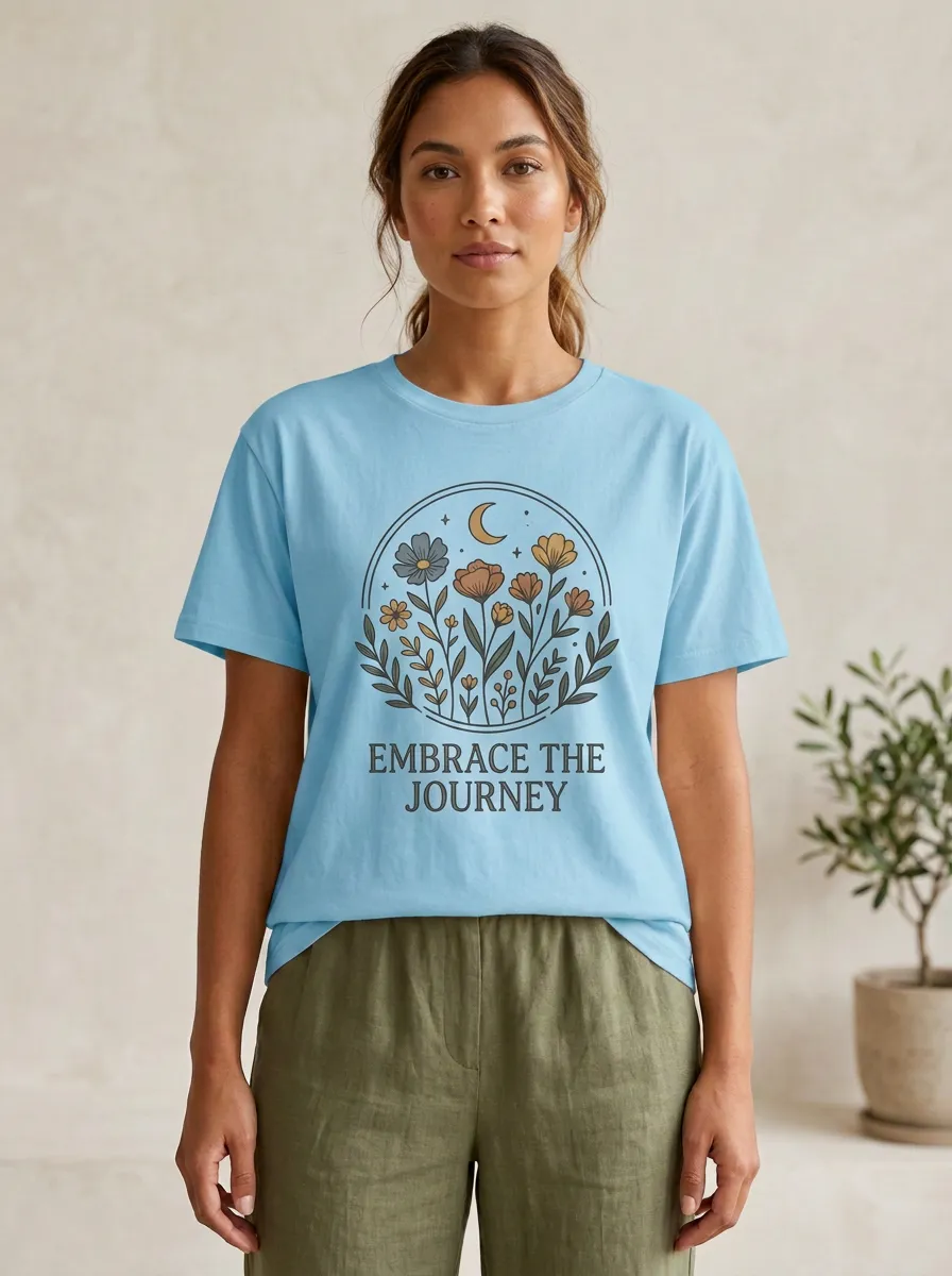 Floral Moon Embrace The Journey T-Shirt