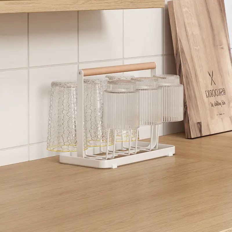 Wooden Handle Glass Holder White