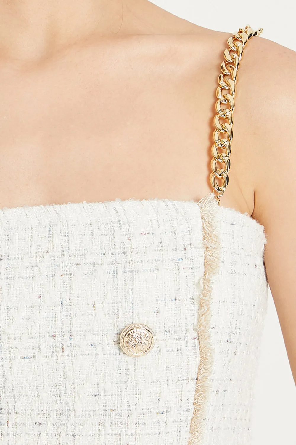 Tweed Mini Dress With Gold Chain