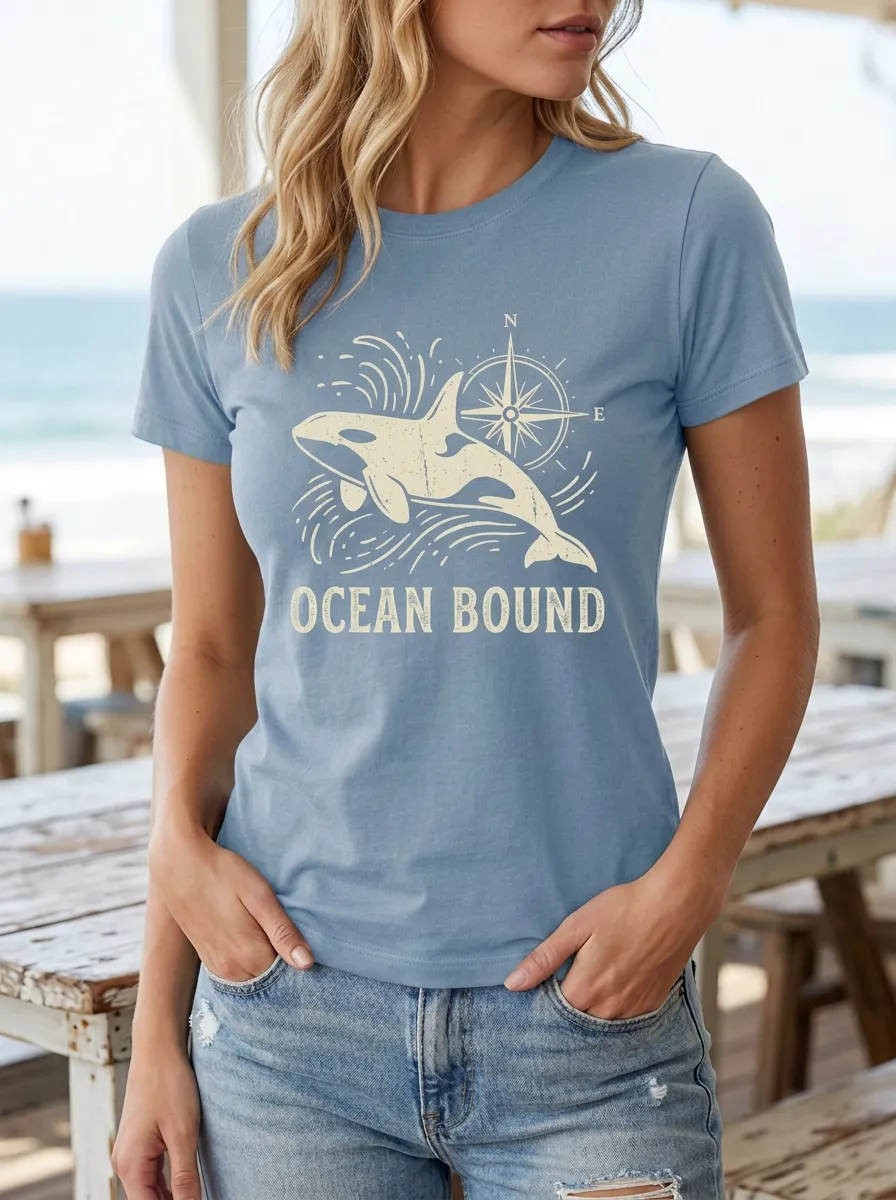 Women's Ocean Lover Orca Compass Printed T-shirt