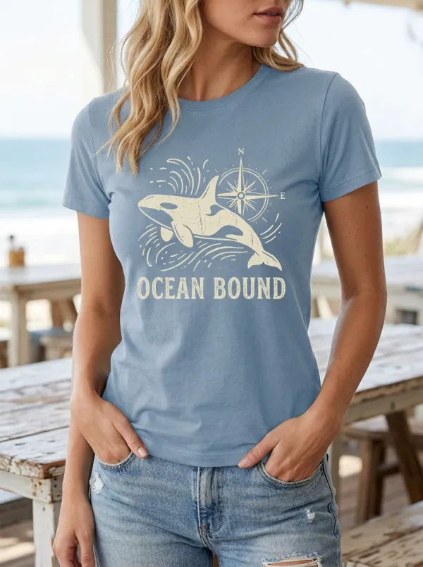 Women's Ocean Lover Orca Compass Printed T-shirt