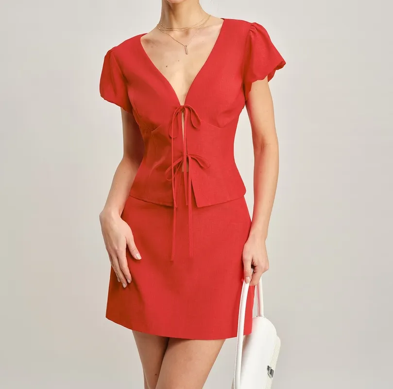 Red Pockets A Line Mini Skirt