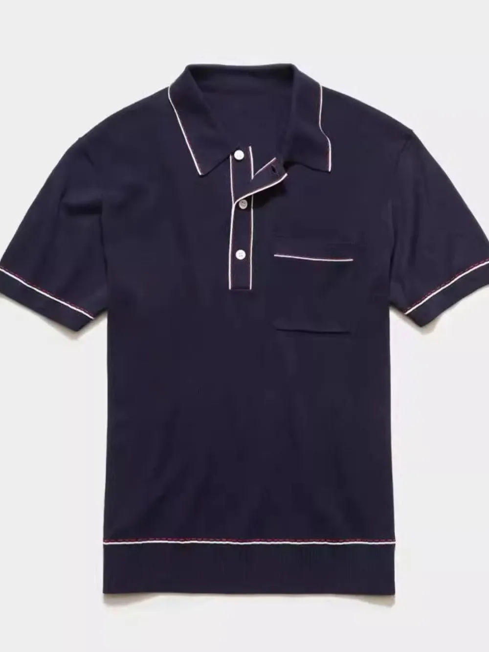 Textured Button Front Short Sleeve Collared Polo Shirt