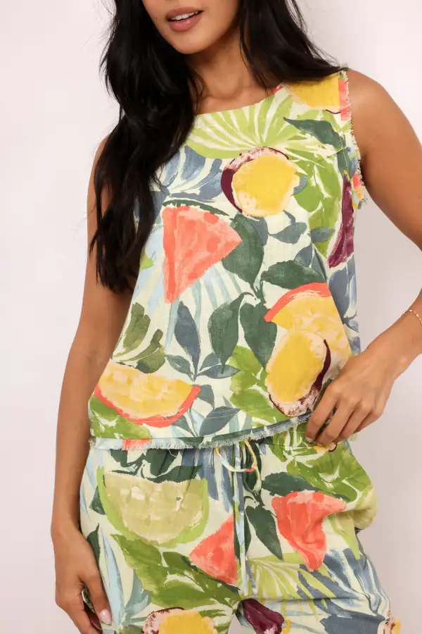 Button Sleeveless Print Top