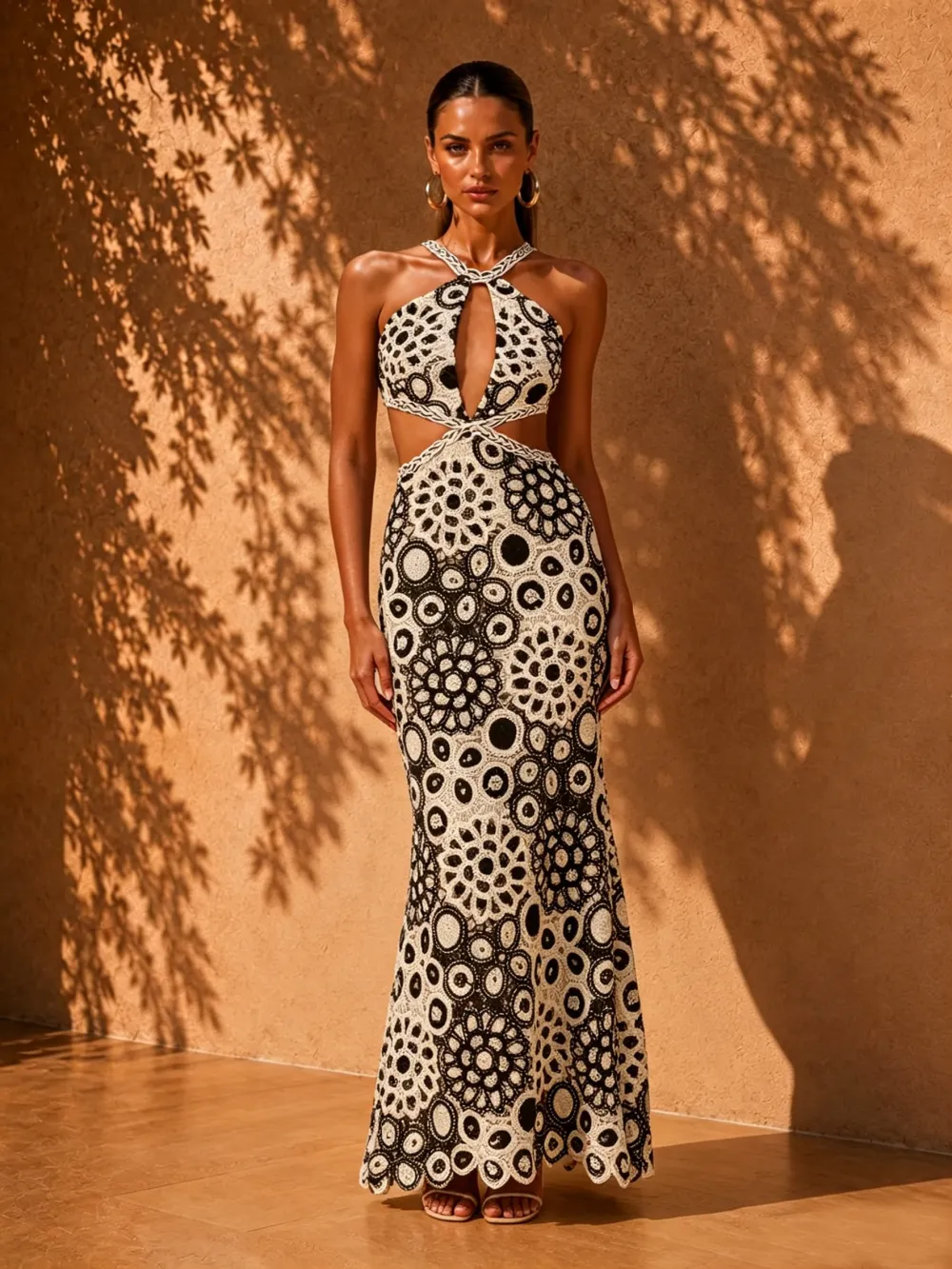 Noemi White Halter Print Slim Fit Maxi Dress