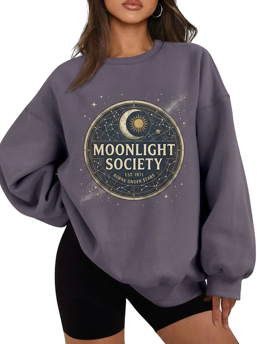 Women's Celestial Moonlight Society Sun Moon Stars Printed T-shirt