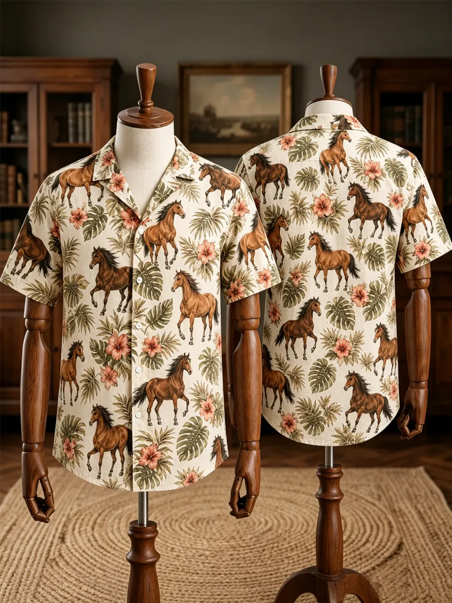 Men'S Vintage Horse Hawaiian Short Sleeve Shirt
