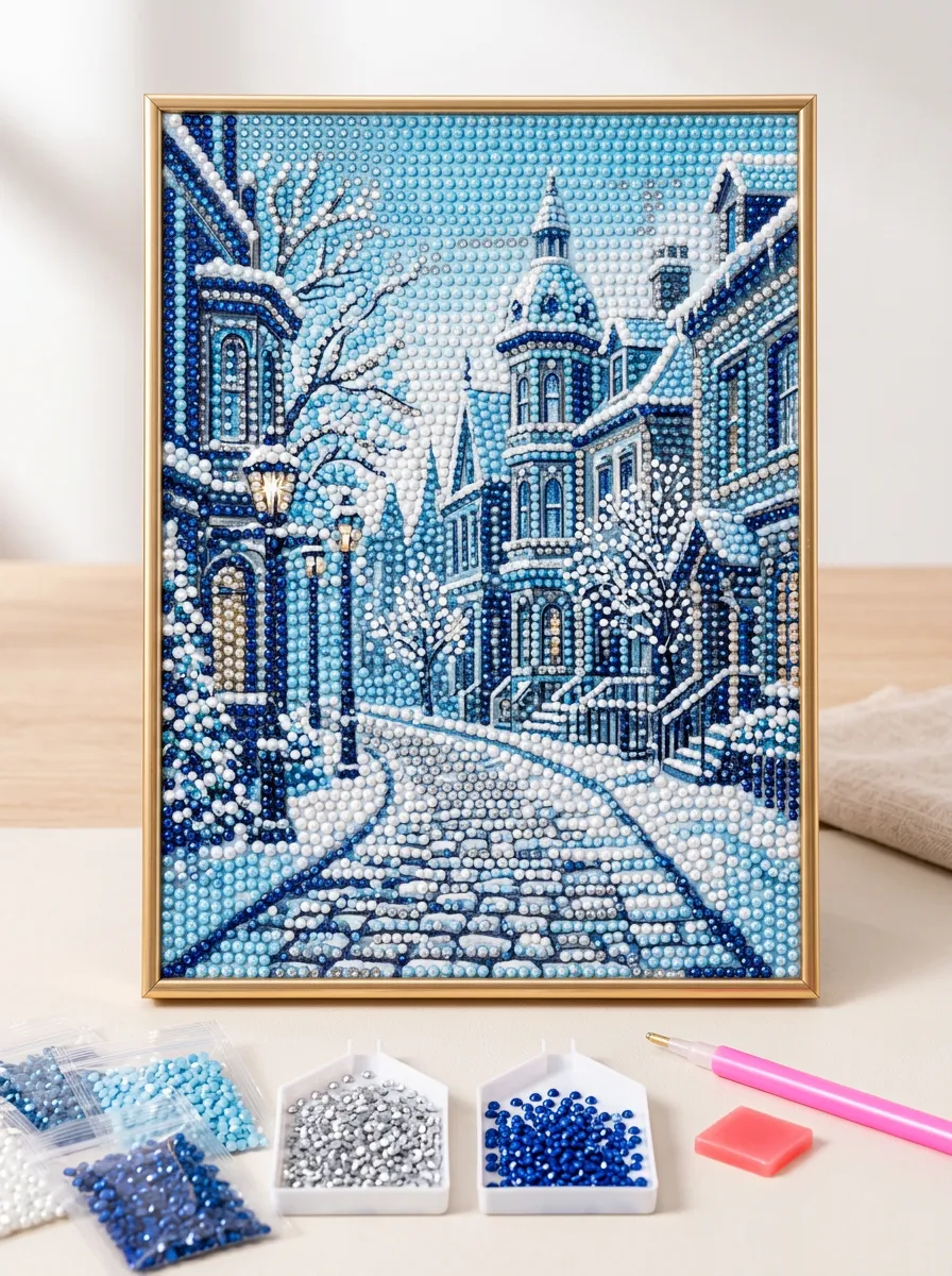 Winter Village Snowy Street Christmas DIY Diamond Painting Kit