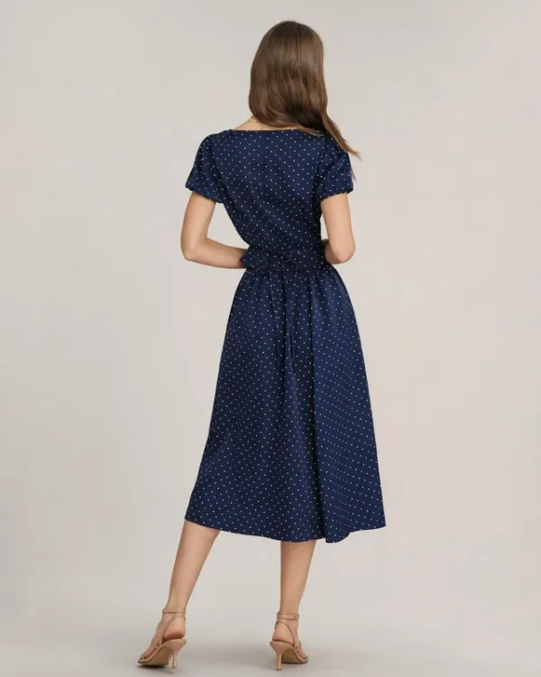 Blue Polka Dot Pockets Midi Skirt